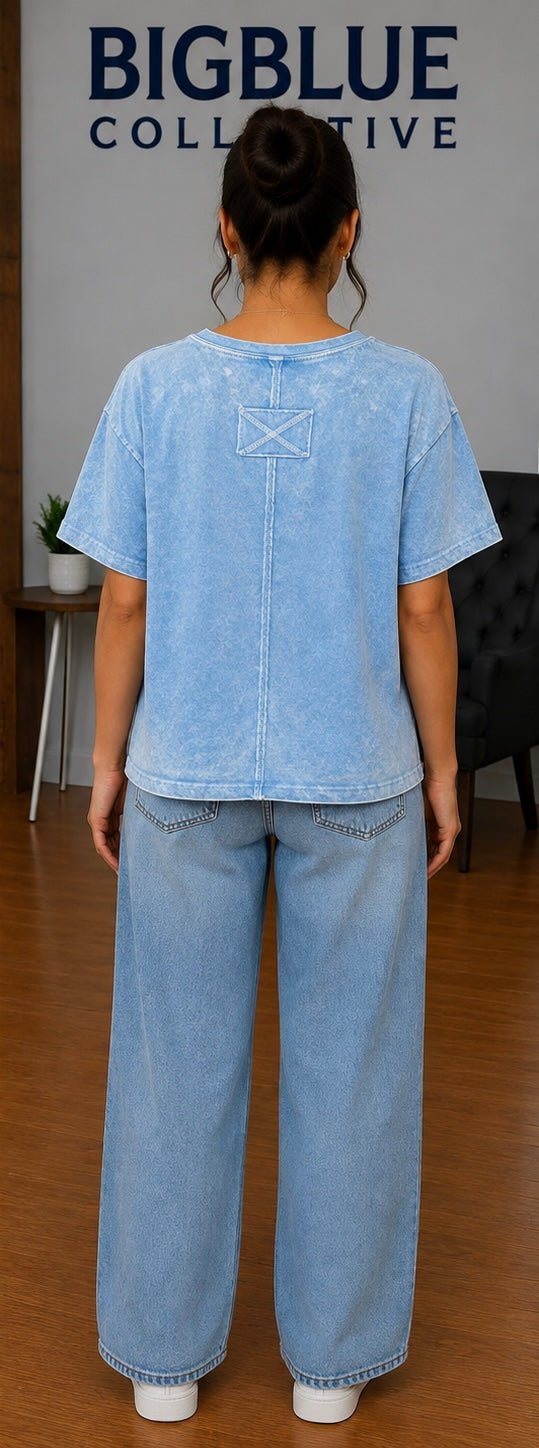 Light Blue Washed Relaxed-Fit T-Shir