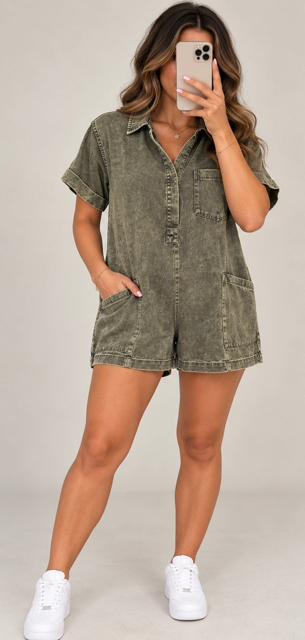 Zenana Mineral Wash Romper