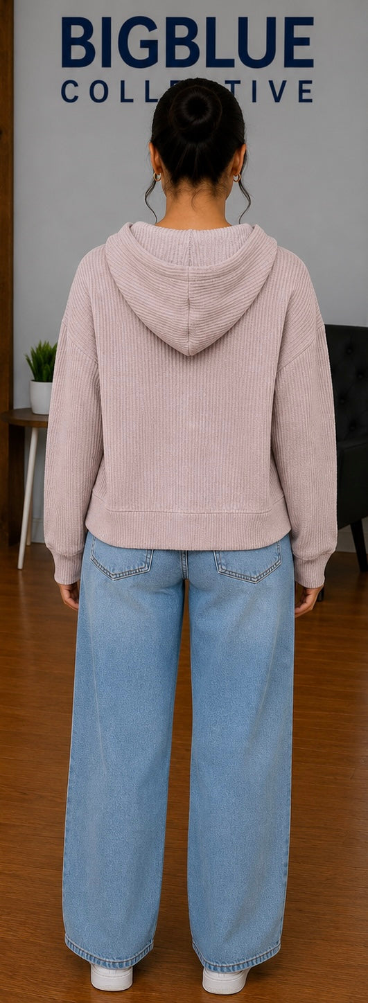 Dusty Rose Ribbed Hooded Sweater