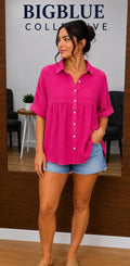 Hot Pink Button-Up Blouse