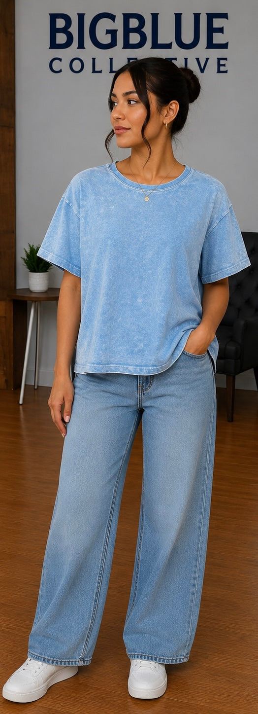 Light Blue Washed Relaxed-Fit T-Shir