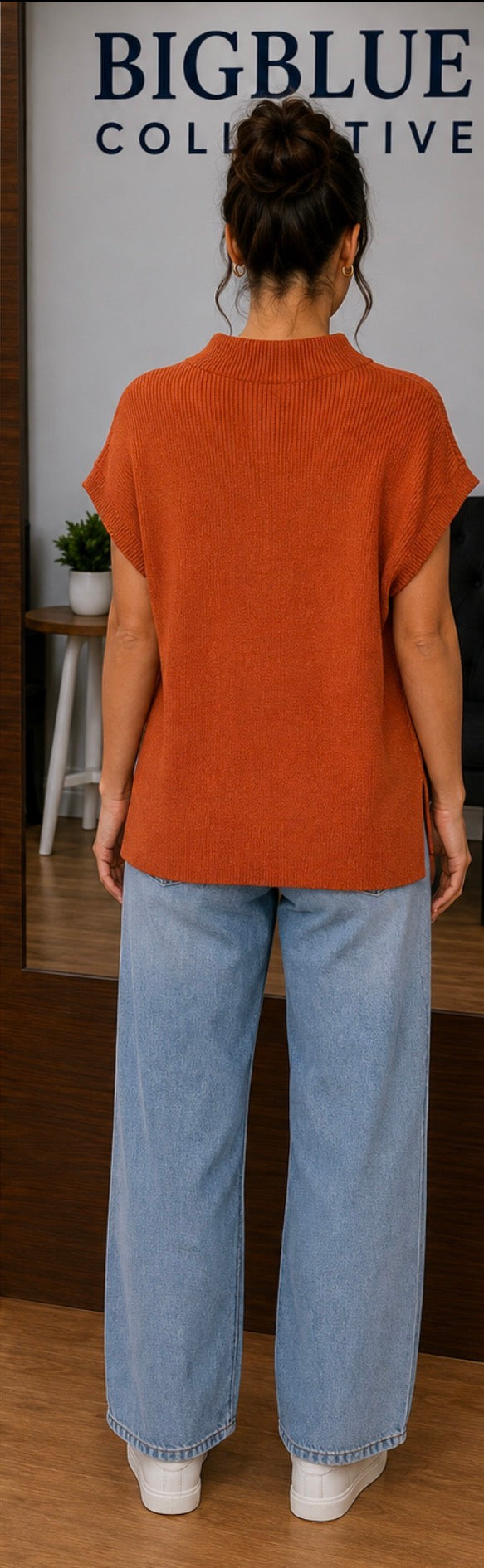 Rust Orange Ribbed Knit Top