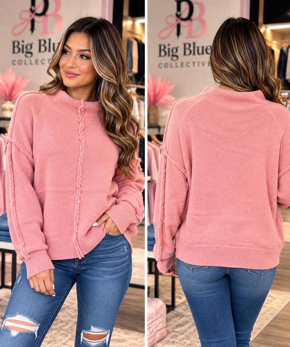 🩷 Zenana Pink Cozy Raw-Edge Sweater