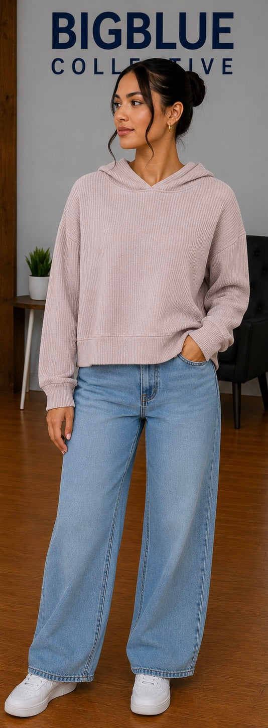 Dusty Rose Ribbed Hooded Sweater