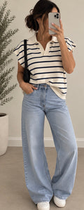 Black & White Striped Collared Top