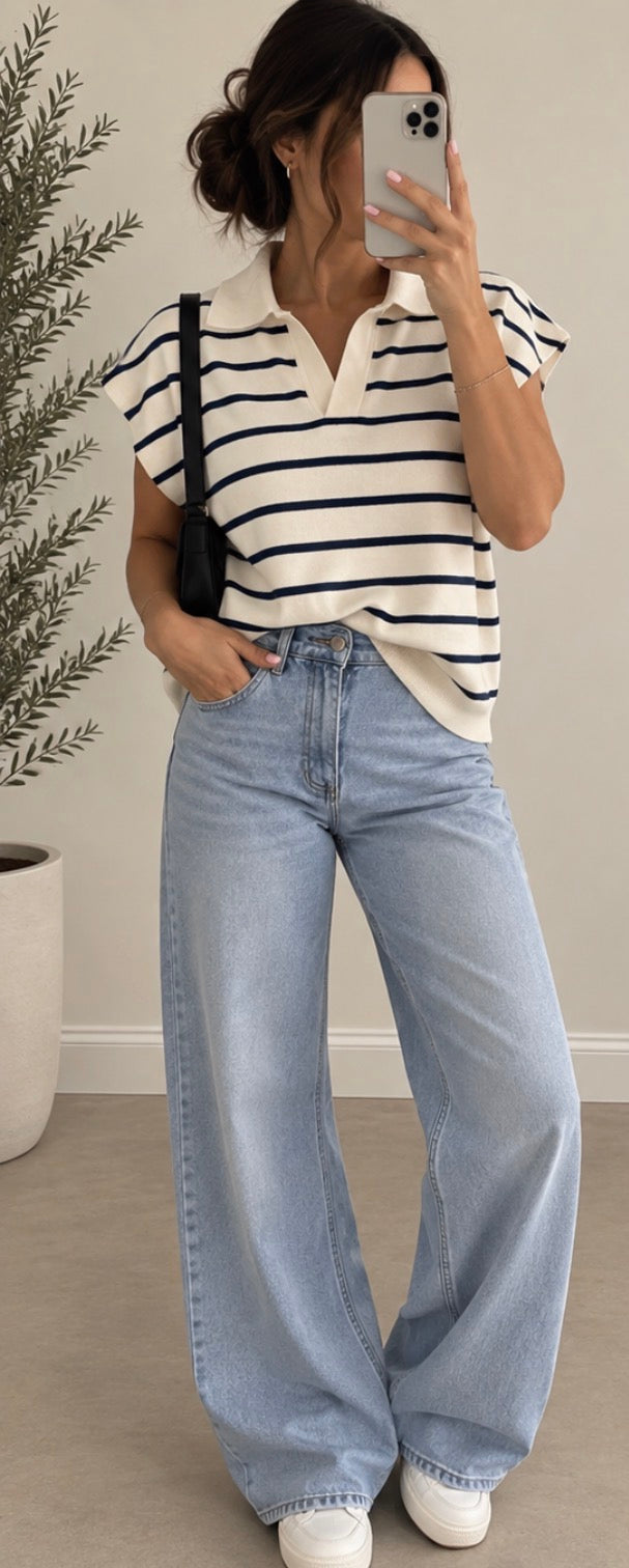 Black & White Striped Collared Top