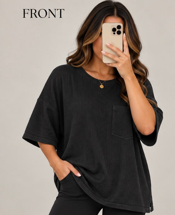 Zenana Washed Pocket Tee Black