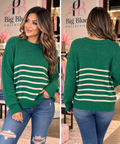 💚 Green + Cream Striped Sweater