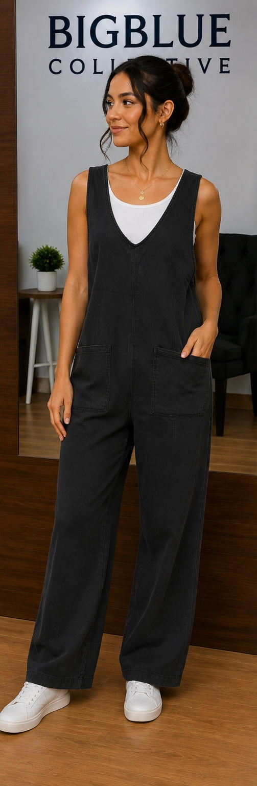 Black Denim Overall Jumpsuit