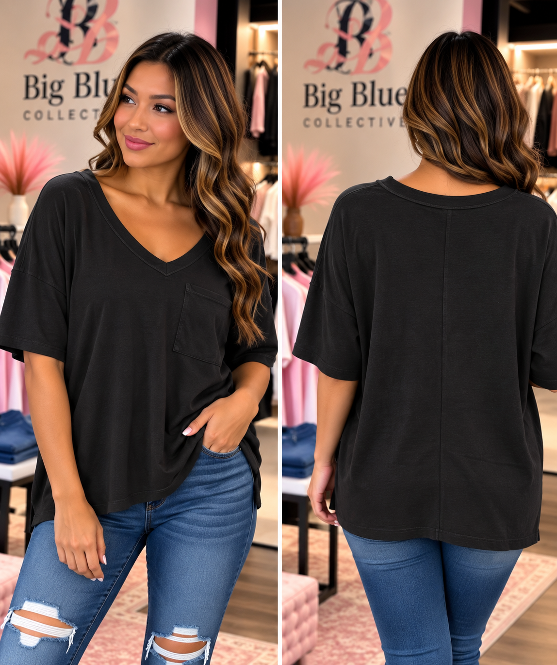 🖤 Black Zenana V-Neck Pocket Top
