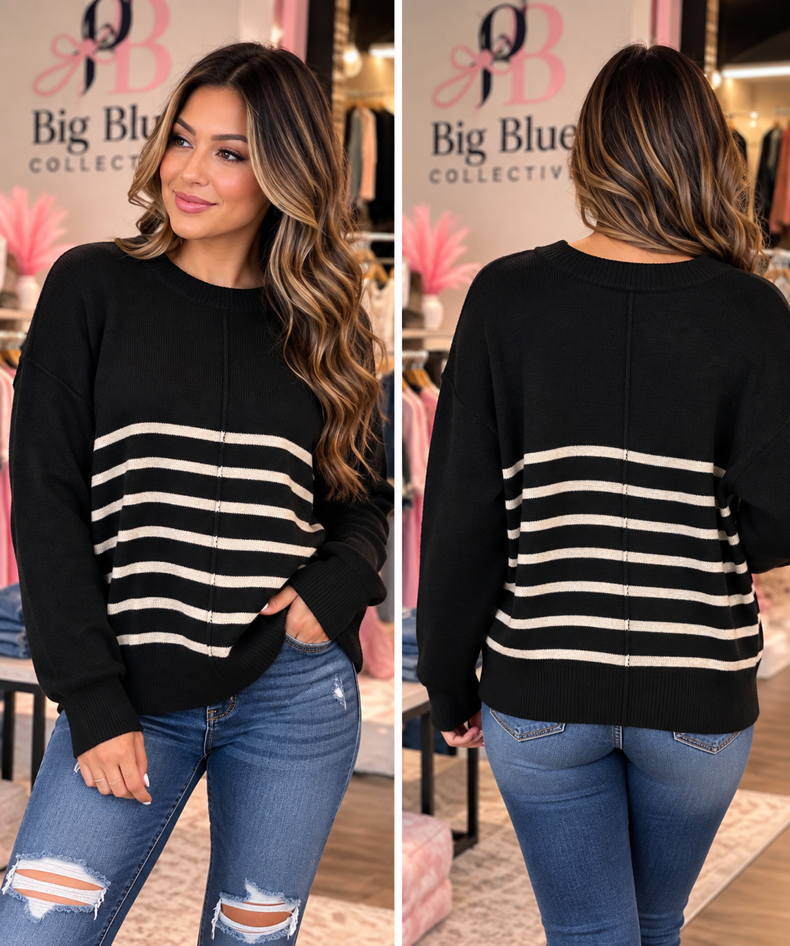 🖤 Black + Cream Striped Sweater