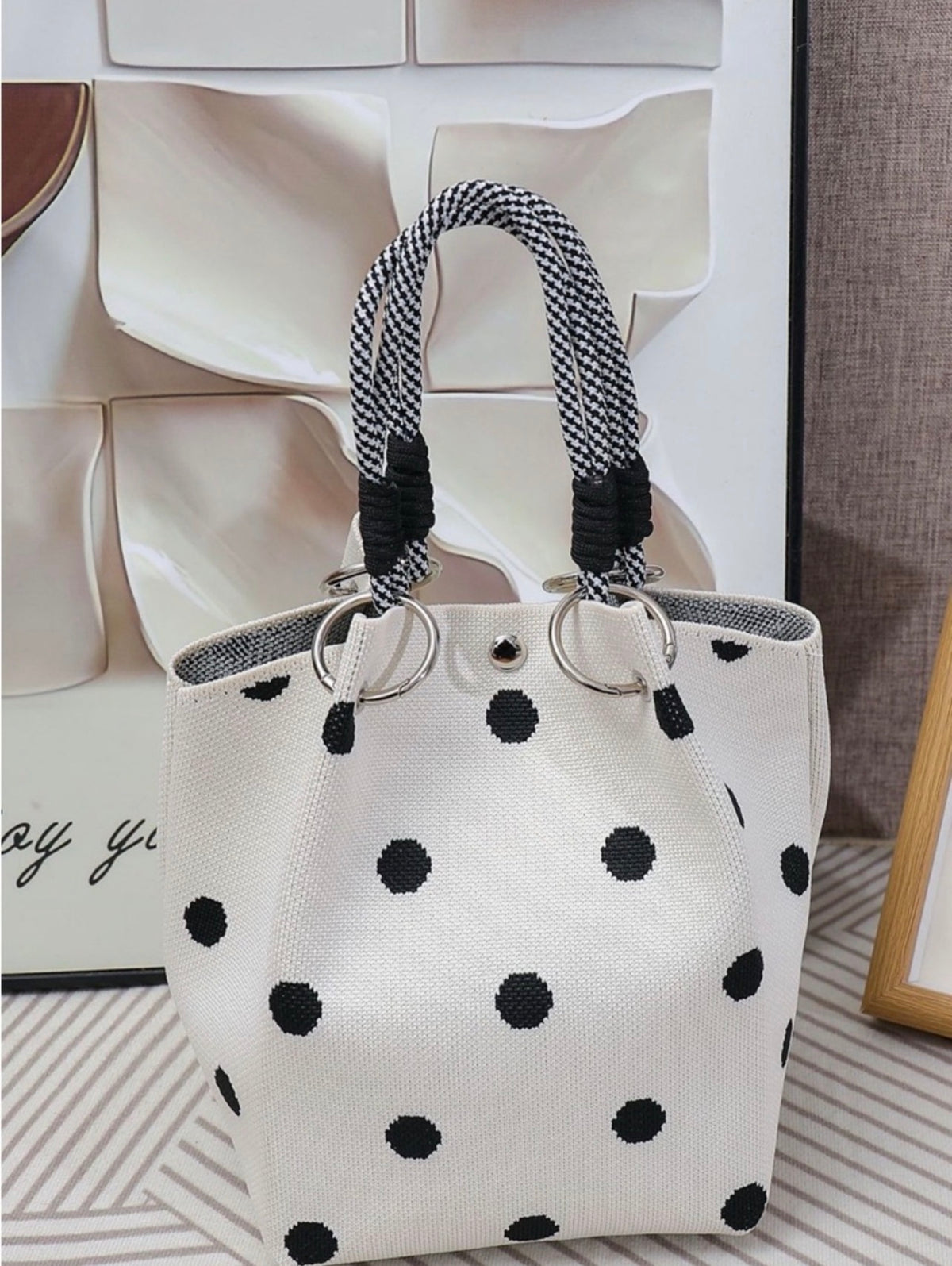 Polkadot small tote bag🖤🤍