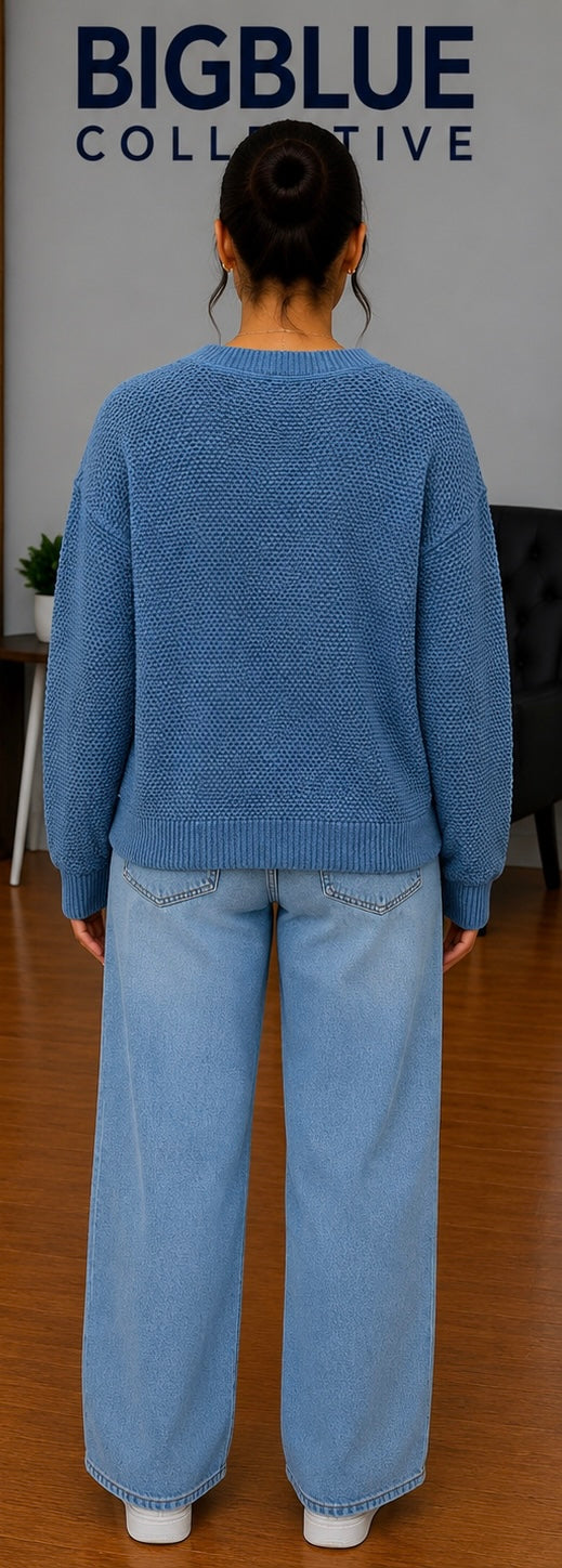 Blue knit Henley sweater