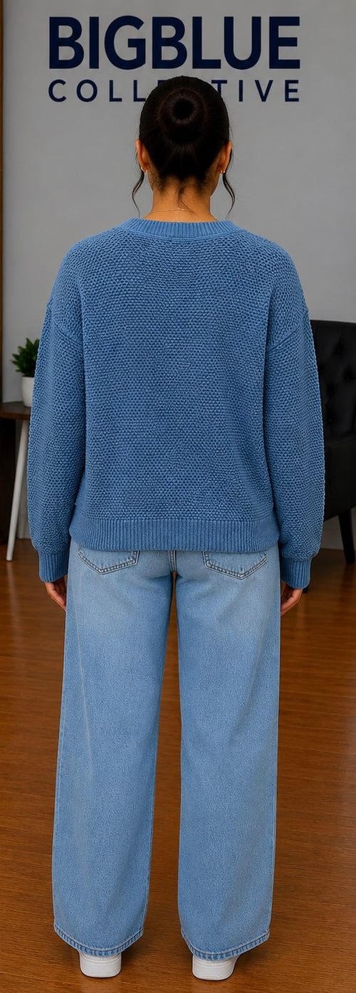 Blue knit Henley sweater