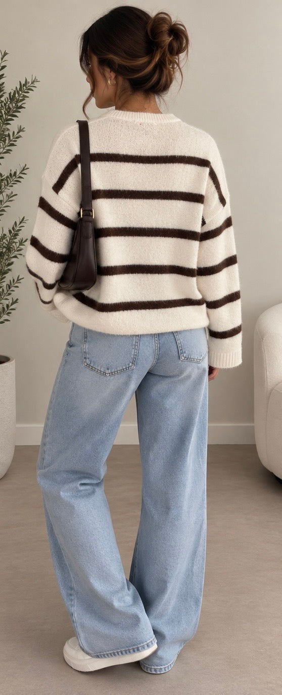 Cream & Brown Striped Sweater