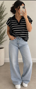 Black & White Striped Collared Top