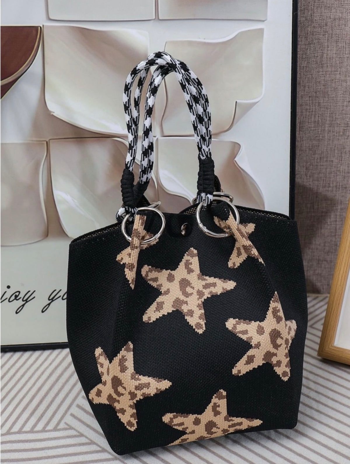 Leopard star small tote bag