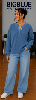 Blue knit Henley sweater