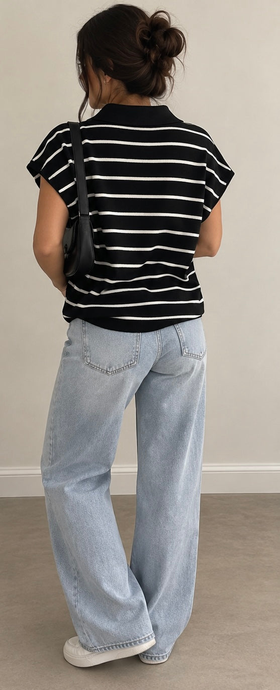Black & White Striped Collared Top
