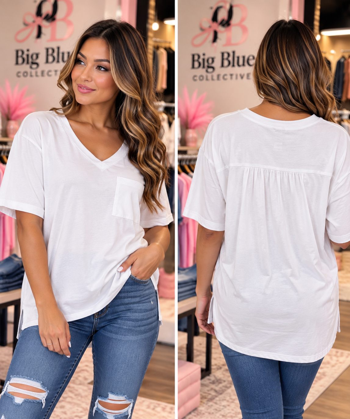 🤍 White Zenana V-Neck Pocket Top