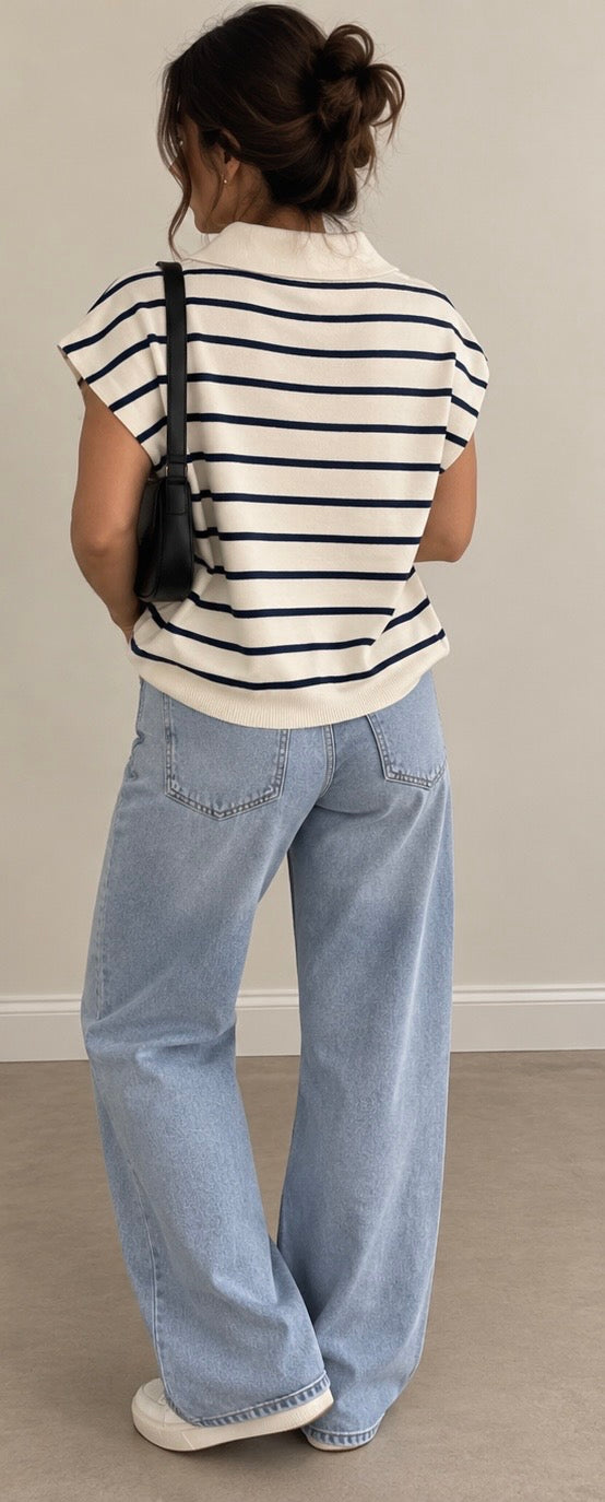 Black & White Striped Collared Top