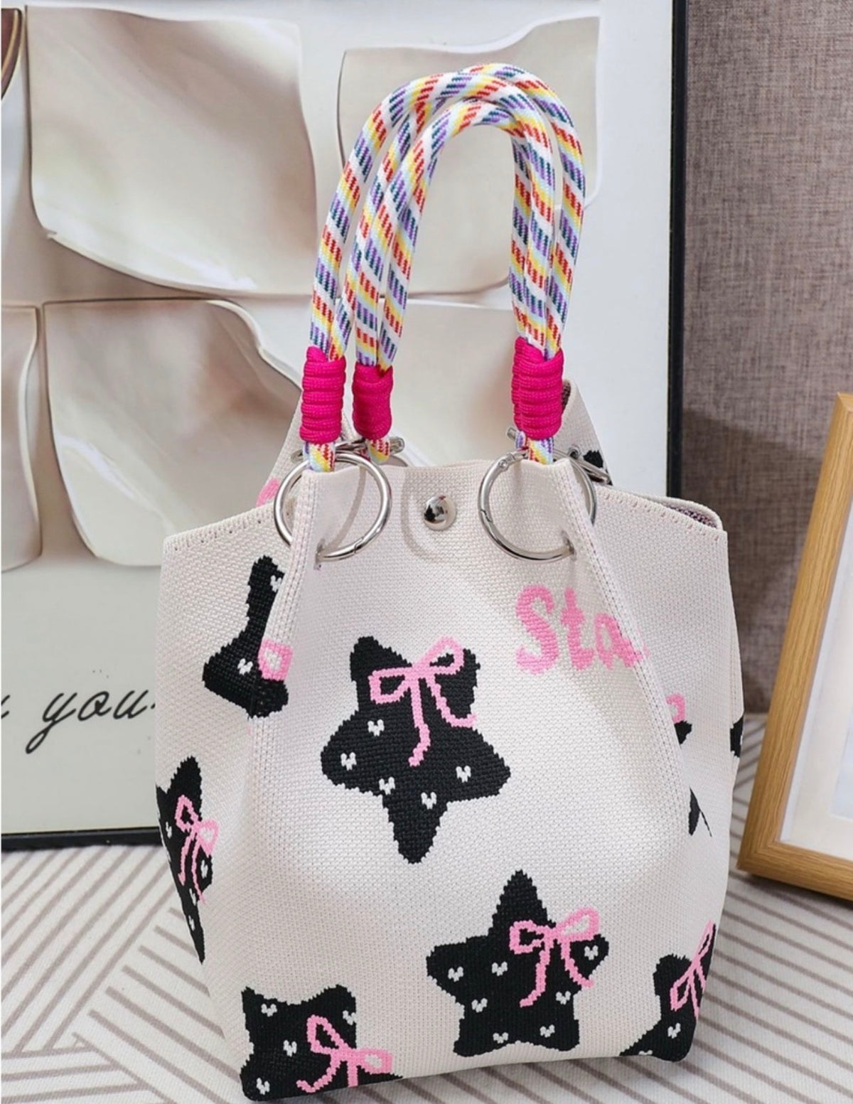 Star print small tote bag